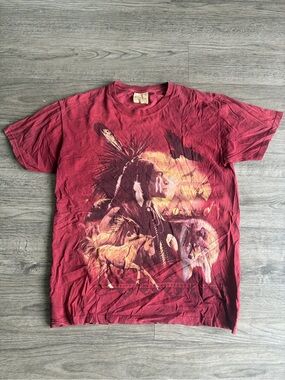 The mountain men’s Red Graphic Tee with Native-Inspired Print